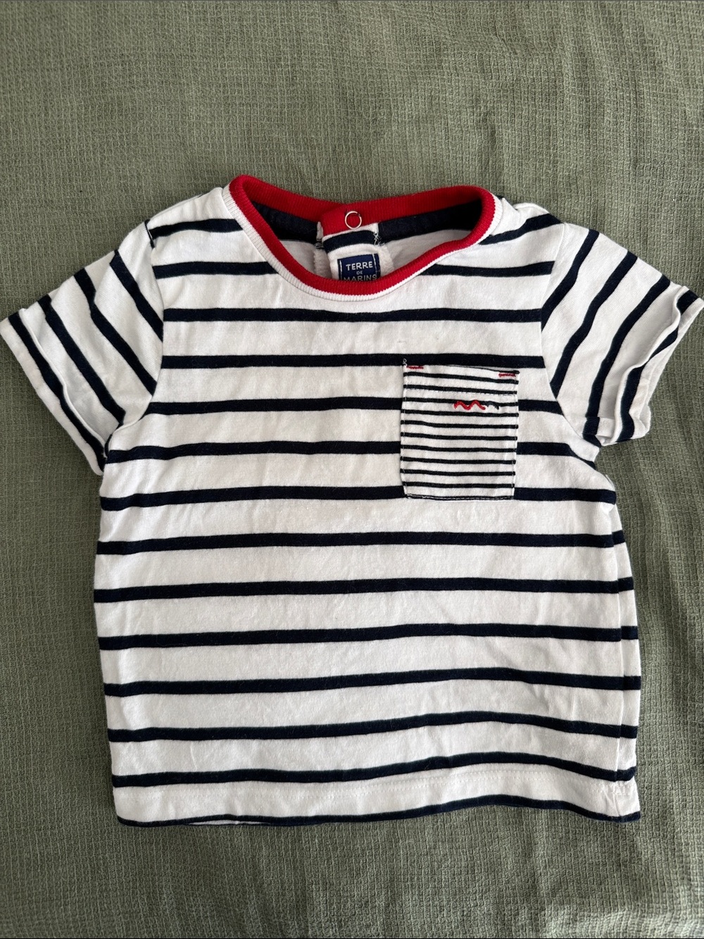 Kids' White & Navy Striped Tee with Red Trim